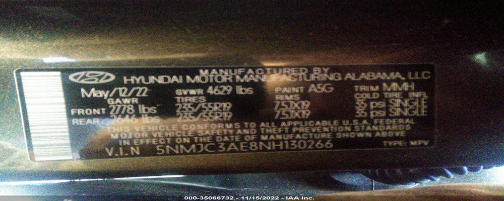 5NMJC3AE8NH130266 2022 HYUNDAI TUCSON photo no. 9