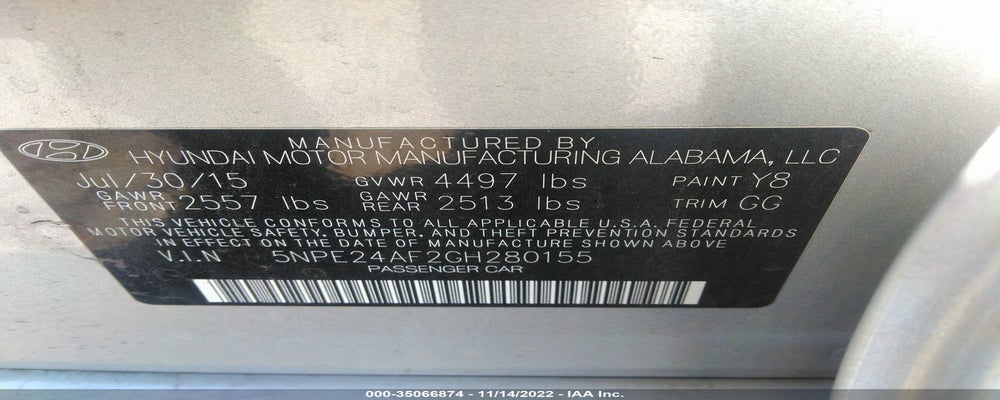 5NPE24AF2GH280155 2016 HYUNDAI SONATA photo no. 9
