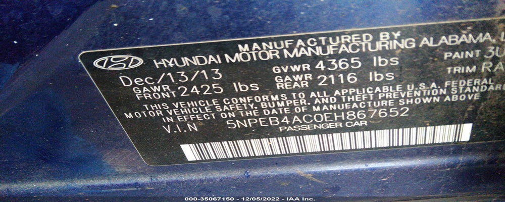 5NPEB4AC0EH867652 2014 HYUNDAI SONATA photo no. 9