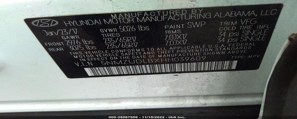 5NMZUDLBXHH039609 2017 HYUNDAI SANTA FE SPORT photo no. 9