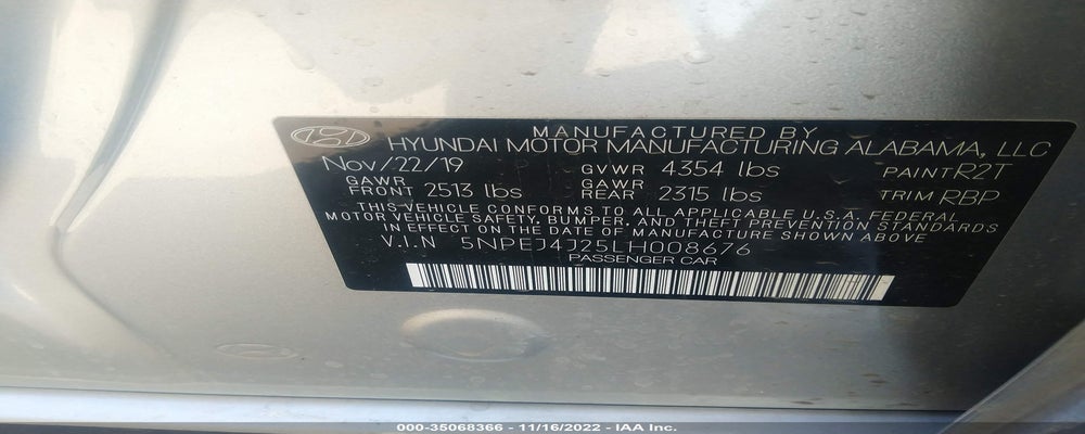 5NPEJ4J25LH008676 2020 HYUNDAI SONATA photo no. 9