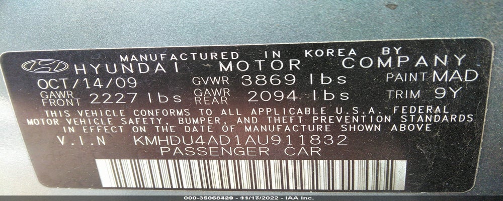 KMHDU4AD1AU911832 2010 HYUNDAI ELANTRA photo no. 9