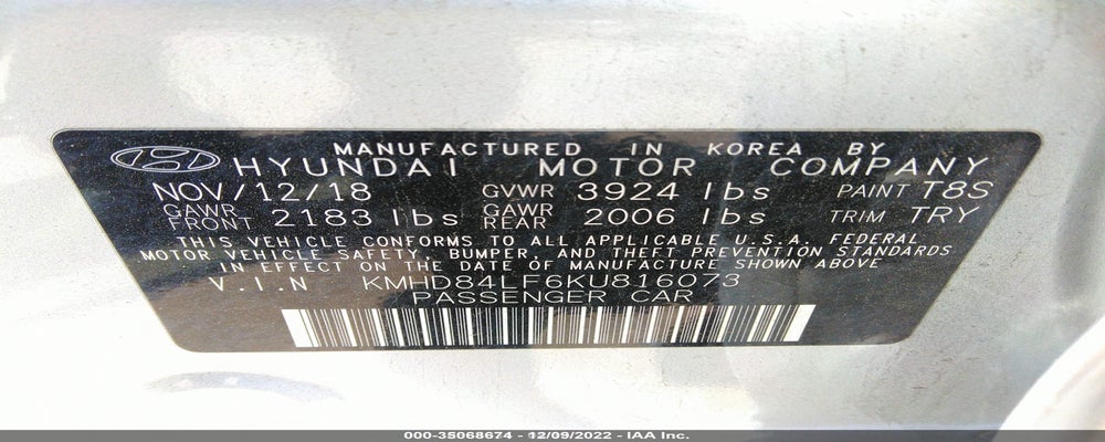 KMHD84LF6KU816073 2019 HYUNDAI ELANTRA photo no. 9