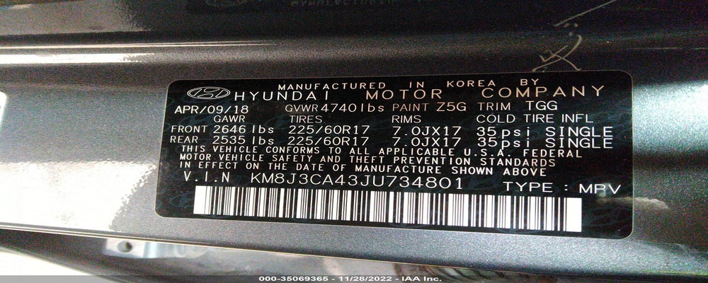 KM8J3CA43JU734801 2018 HYUNDAI TUCSON photo no. 9