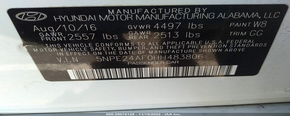 5NPE24AF0HH483806 2017 HYUNDAI SONATA photo no. 9
