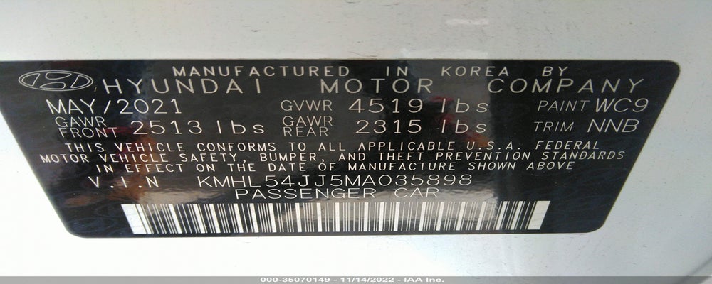KMHL54JJ5MA035898 2021 HYUNDAI SONATA HYBRID photo no. 9