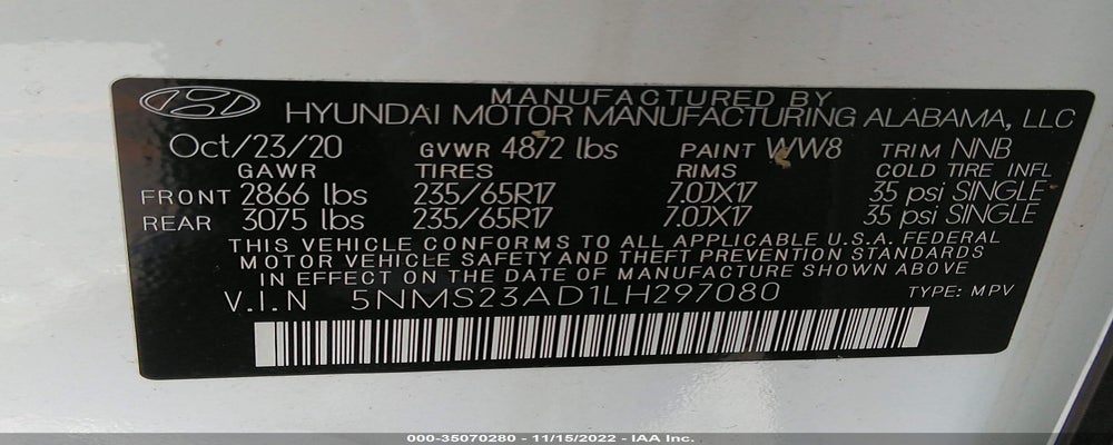 5NMS23AD1LH297080 2020 HYUNDAI SANTA FE photo no. 9