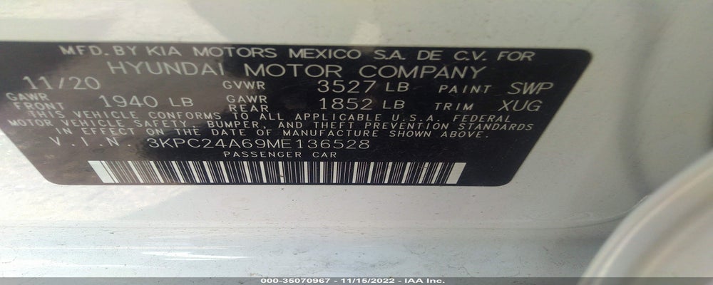 3KPC24A69ME136528 2021 HYUNDAI ACCENT photo no. 9