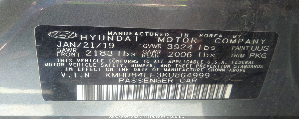 KMHD84LF3KU864999 2019 HYUNDAI ELANTRA photo no. 9