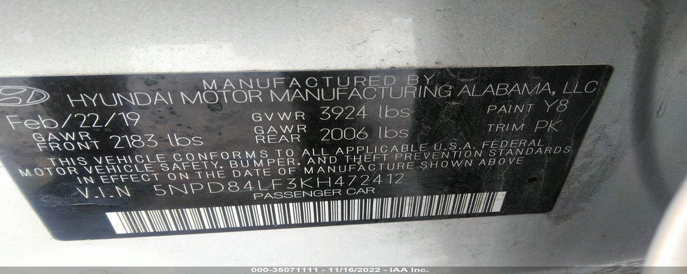5NPD84LF3KH472412 2019 HYUNDAI ELANTRA photo no. 9