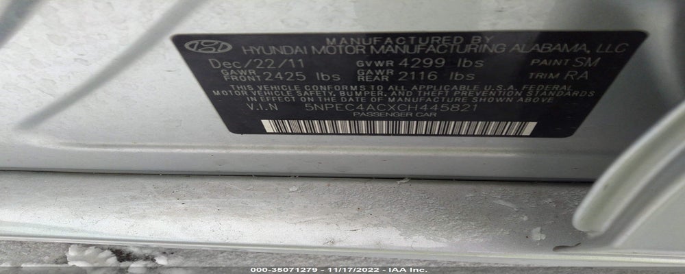 5NPEC4ACXCH445821 2012 HYUNDAI SONATA photo no. 9