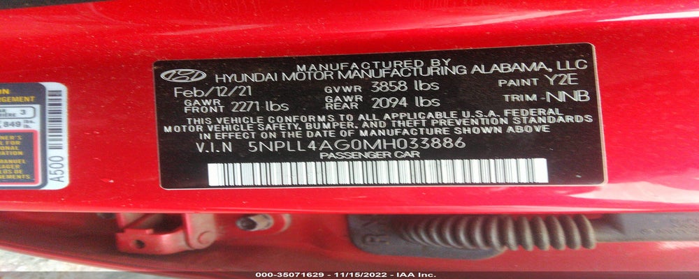 5NPLL4AG0MH033886 2021 HYUNDAI ELANTRA photo no. 9