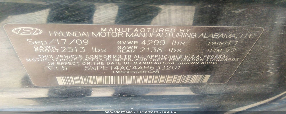 5NPET4AC4AH633201 2010 HYUNDAI SONATA photo no. 9
