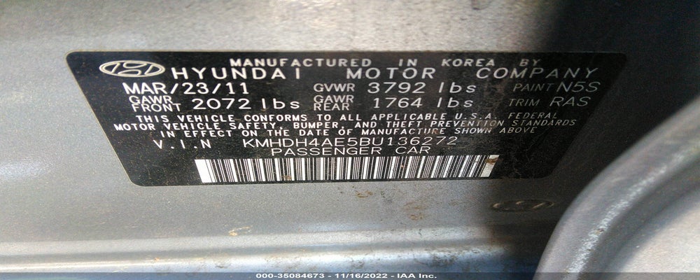 KMHDH4AE5BU136272 2011 HYUNDAI ELANTRA photo no. 9