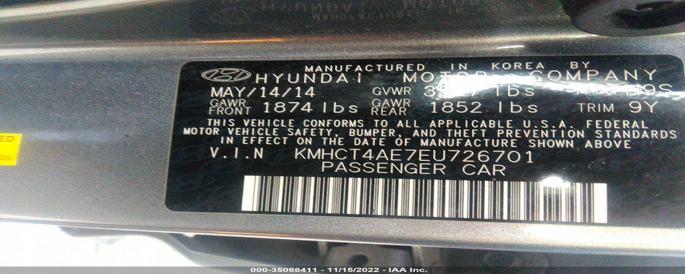 KMHCT4AE7EU726701 2014 HYUNDAI ACCENT photo no. 9