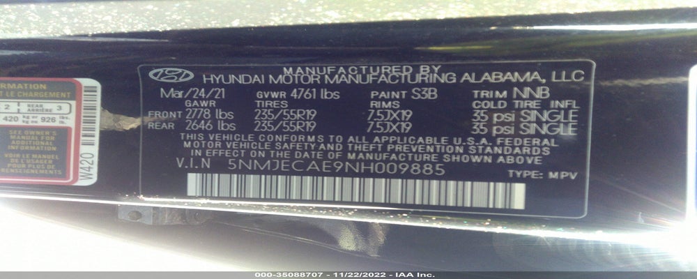 5NMJECAE9NH009885 2022 HYUNDAI TUCSON photo no. 9
