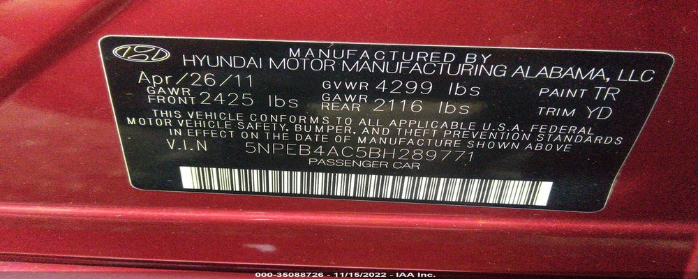 5NPEB4AC5BH289771 2011 HYUNDAI SONATA photo no. 9