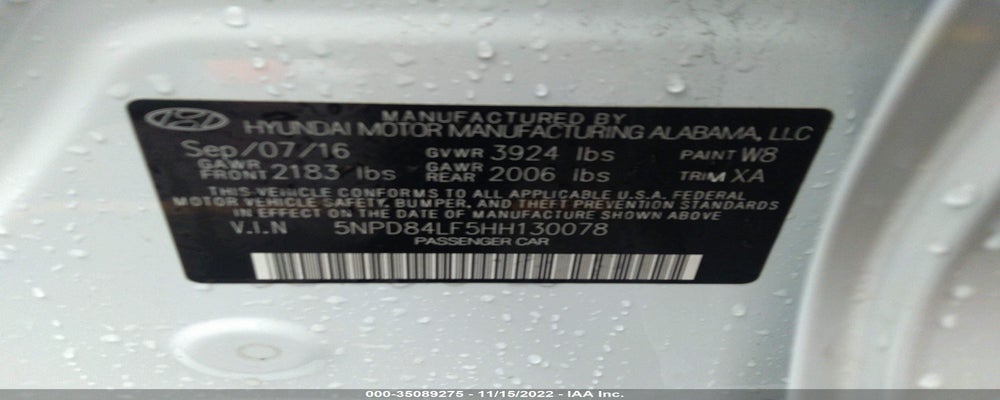 5NPD84LF5HH130078 2017 HYUNDAI ELANTRA photo no. 9