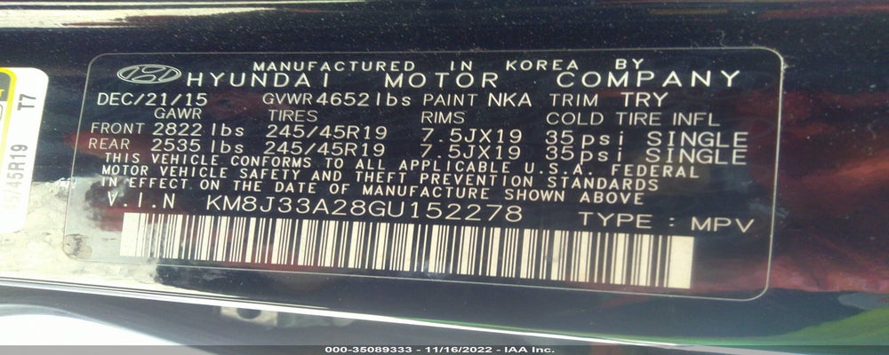 KM8J33A28GU152278 2016 HYUNDAI TUCSON photo no. 9