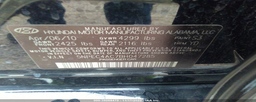 5NPEC4AC7BH047285 2011 HYUNDAI SONATA photo no. 9