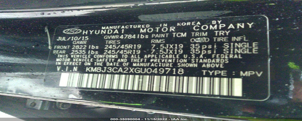 KM8J3CA2XGU049718 2016 HYUNDAI TUCSON photo no. 9