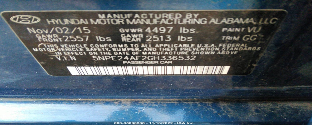 5NPE24AF2GH336532 2016 HYUNDAI SONATA photo no. 9