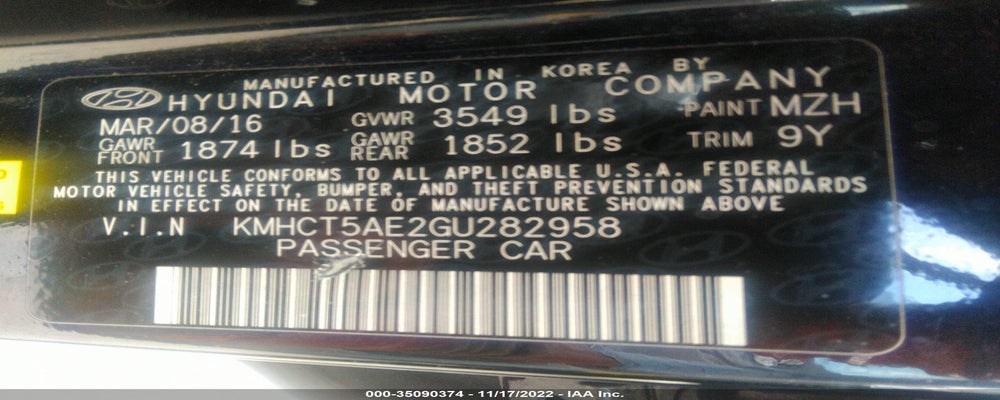 KMHCT5AE2GU282958 2016 HYUNDAI ACCENT photo no. 9