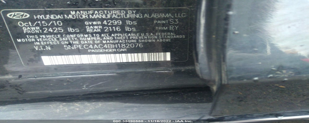 5NPEC4AC4BH182076 2011 HYUNDAI SONATA photo no. 9