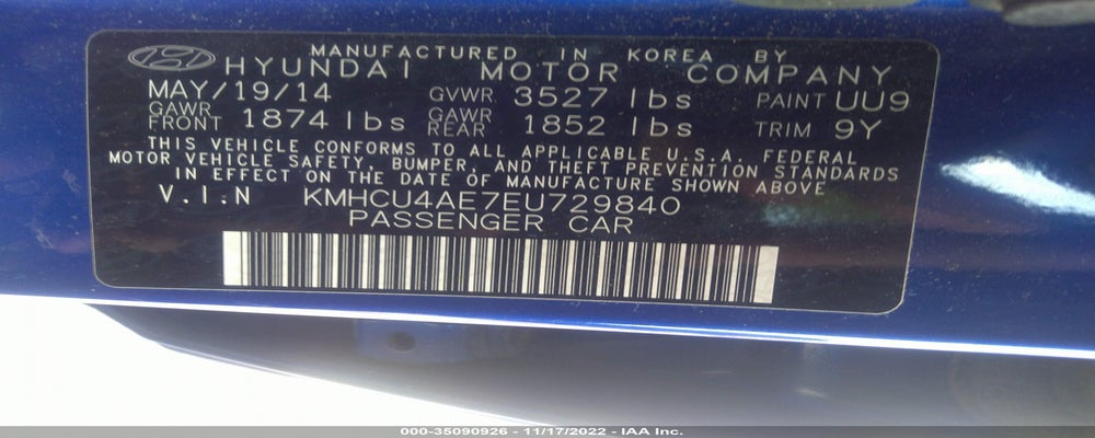 KMHCU4AE7EU729840 2014 HYUNDAI ACCENT photo no. 9