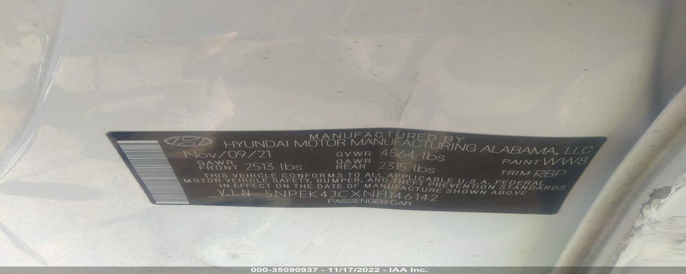 5NPEK4JCXNH146142 2022 HYUNDAI SONATA photo no. 9