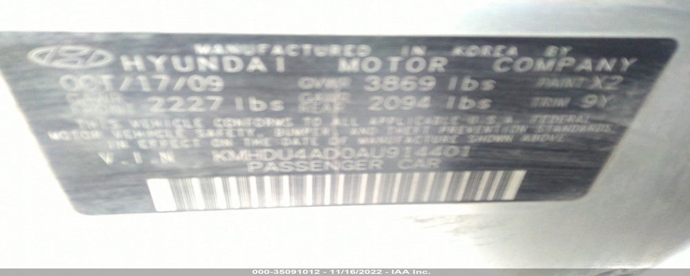 KMHDU4AD0AU914401 2010 HYUNDAI ELANTRA photo no. 9