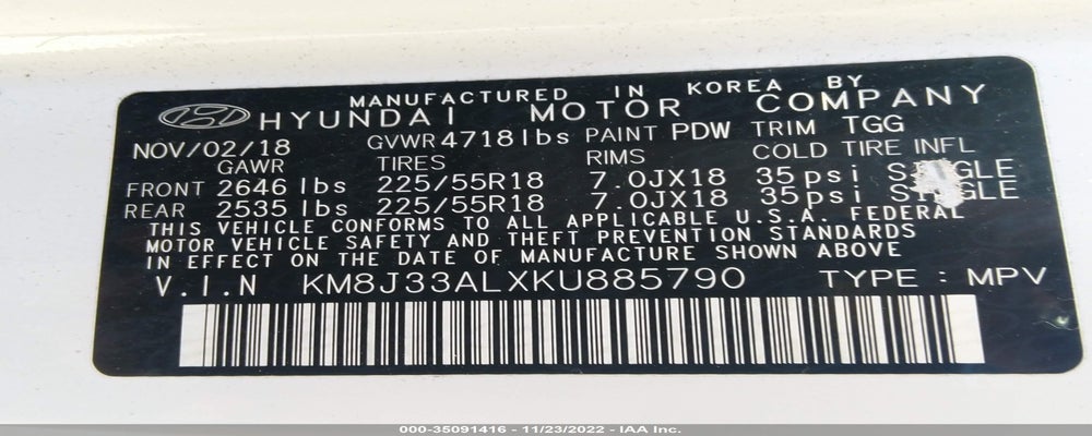KM8J33ALXKU885790 2019 HYUNDAI TUCSON photo no. 9