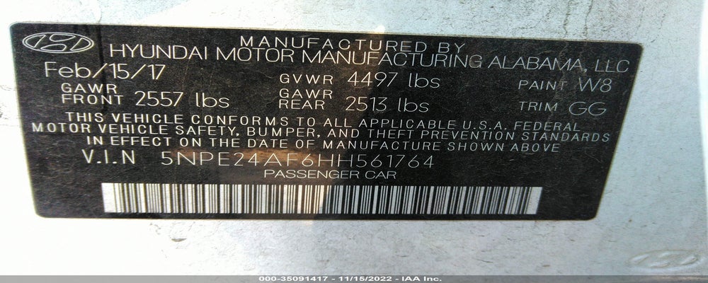 5NPE24AF6HH561764 2017 HYUNDAI SONATA photo no. 9