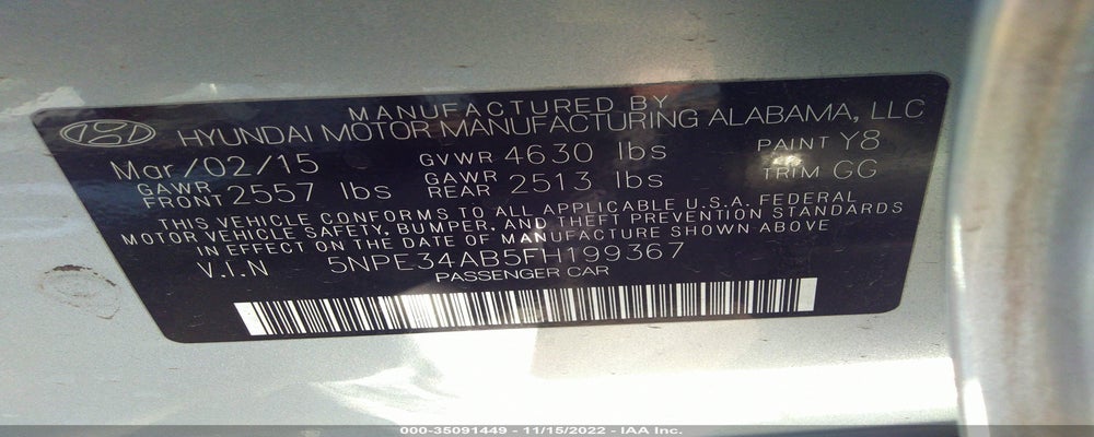 5NPE34AB5FH199367 2015 HYUNDAI SONATA photo no. 9
