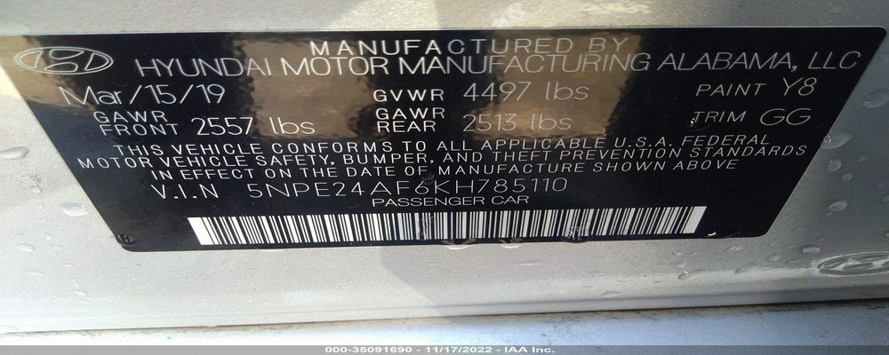 5NPE24AF6KH785110 2019 HYUNDAI SONATA photo no. 9