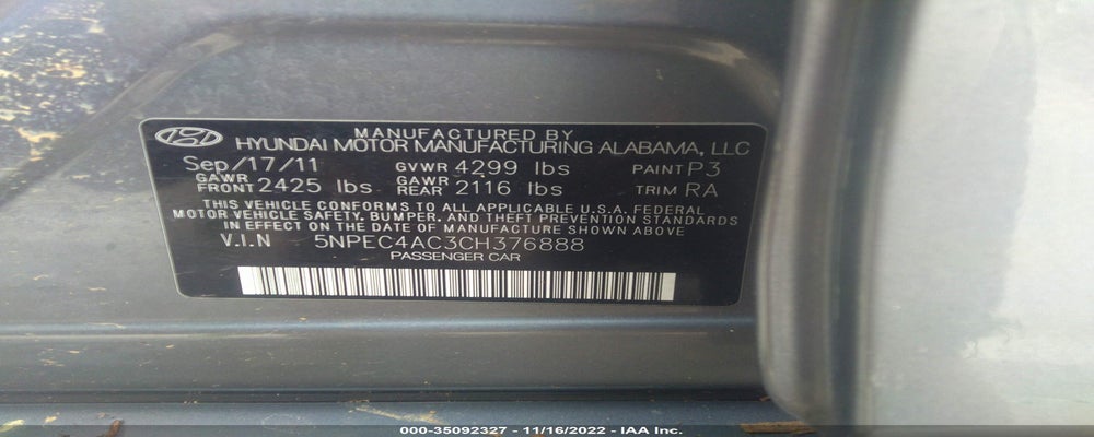 5NPEC4AC3CH376888 2012 HYUNDAI SONATA photo no. 9