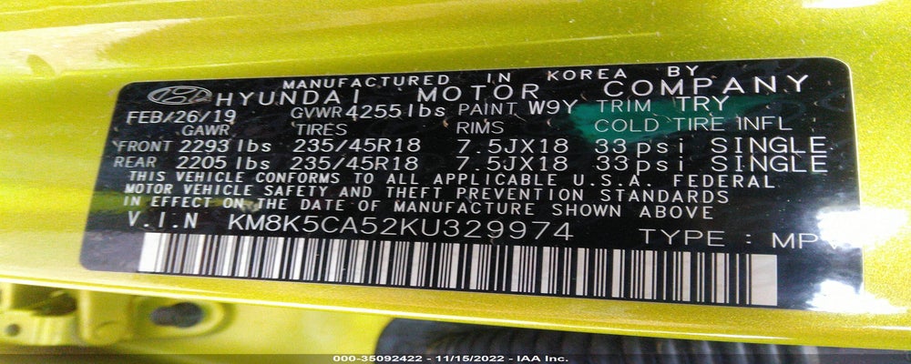 KM8K5CA52KU329974 2019 HYUNDAI KONA photo no. 9