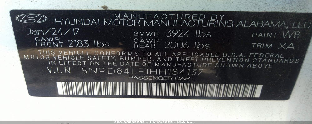5NPD84LF1HH184137 2017 HYUNDAI ELANTRA photo no. 9