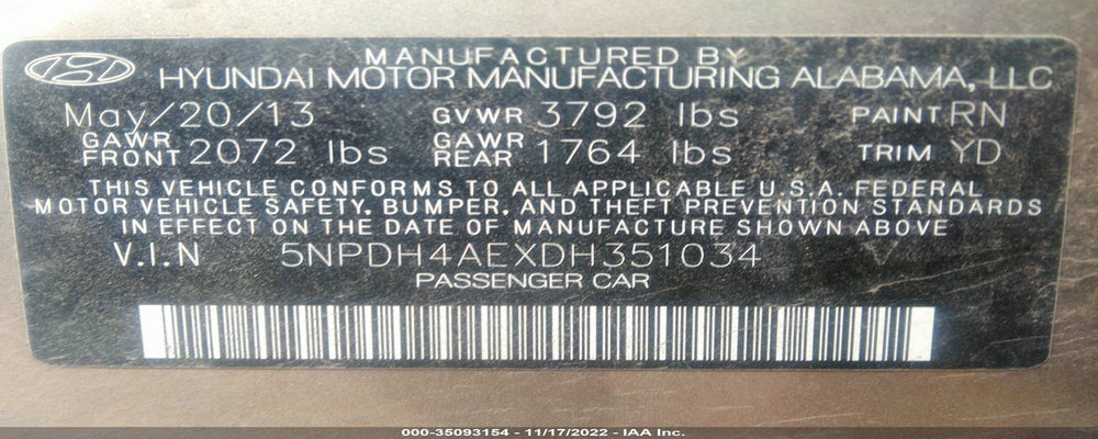 5NPDH4AEXDH351034 2013 HYUNDAI ELANTRA photo no. 9