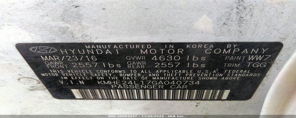 KMHE24L17GA040734 2016 HYUNDAI SONATA HYBRID photo no. 9