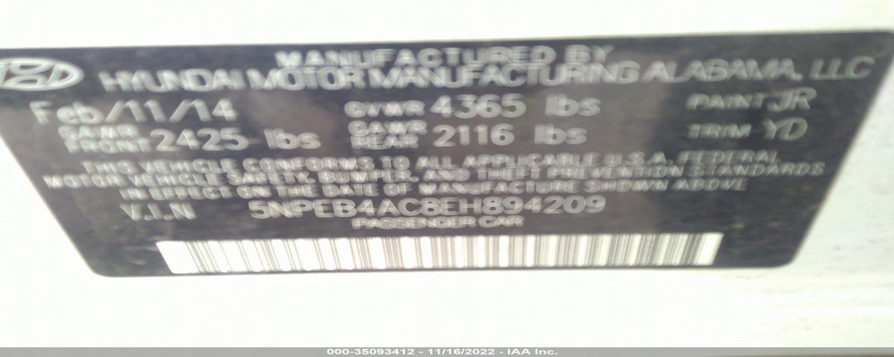 5NPEB4AC8EH894209 2014 HYUNDAI SONATA photo no. 9