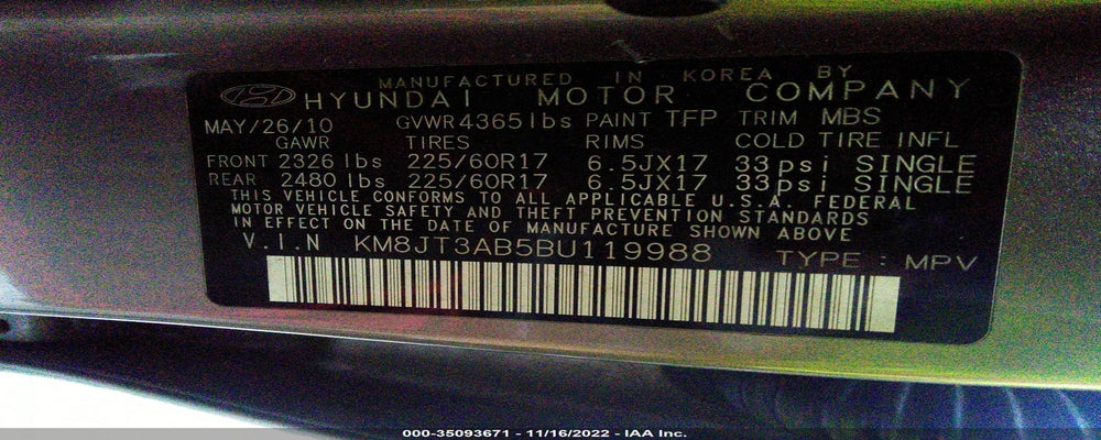 KM8JT3AB5BU119988 2011 HYUNDAI TUCSON photo no. 9