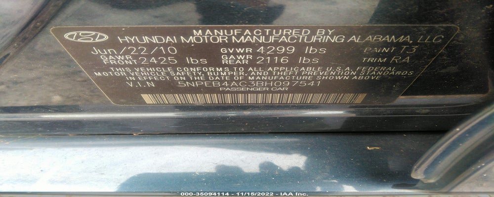 5NPEB4AC3BH097541 2011 HYUNDAI SONATA photo no. 9
