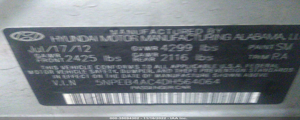 5NPEB4AC4DH564064 2013 HYUNDAI SONATA photo no. 9