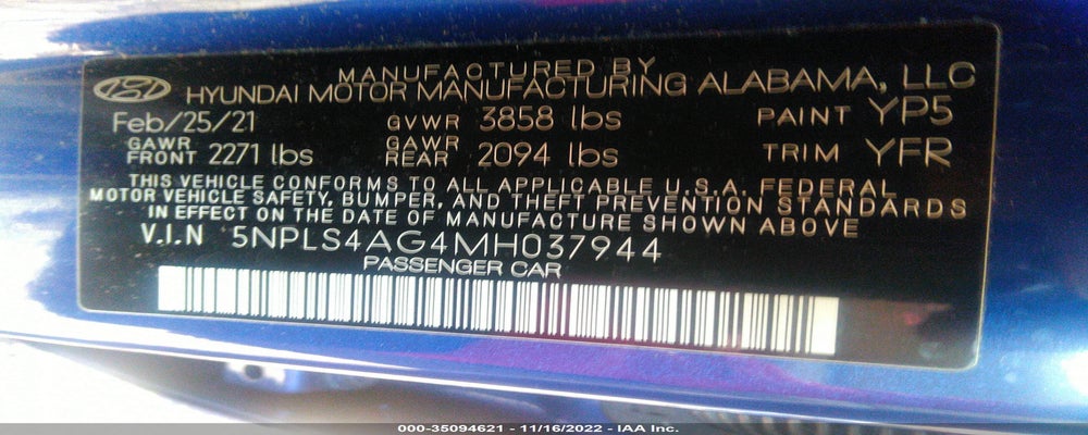 5NPLS4AG4MH037944 2021 HYUNDAI ELANTRA photo no. 9
