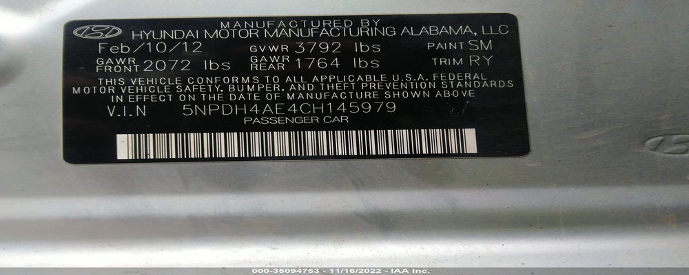 5NPDH4AE4CH145979 2012 HYUNDAI ELANTRA photo no. 9