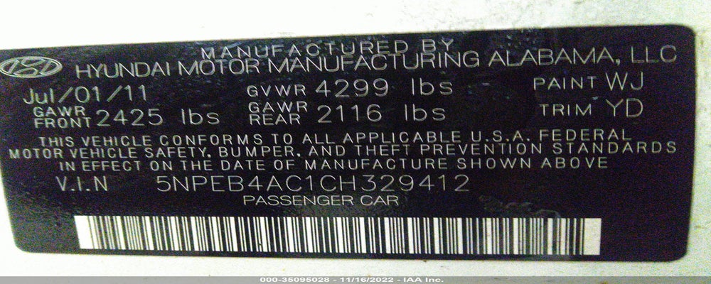 5NPEB4AC1CH329412 2012 HYUNDAI SONATA photo no. 9
