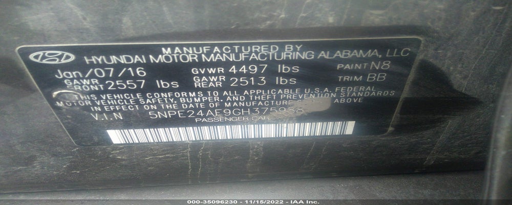 5NPE24AF9GH375988 2016 HYUNDAI SONATA photo no. 9