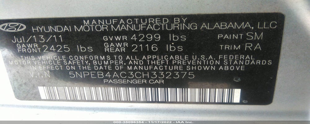 5NPEB4AC3CH332375 2012 HYUNDAI SONATA photo no. 9