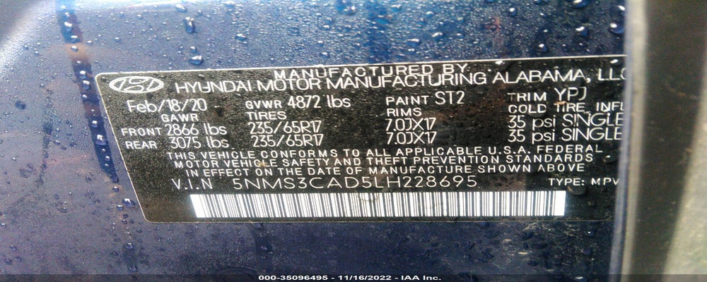 5NMS3CAD5LH228695 2020 HYUNDAI SANTA FE photo no. 9